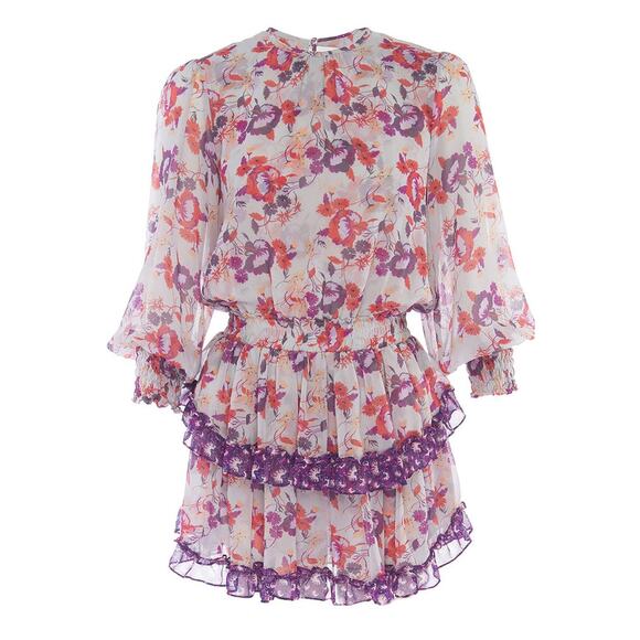 MISA Los Angeles Camila‎ Dress Purple Floral Smocked  Sleeve Mini Dress Sz Small - Picture 2 of 12